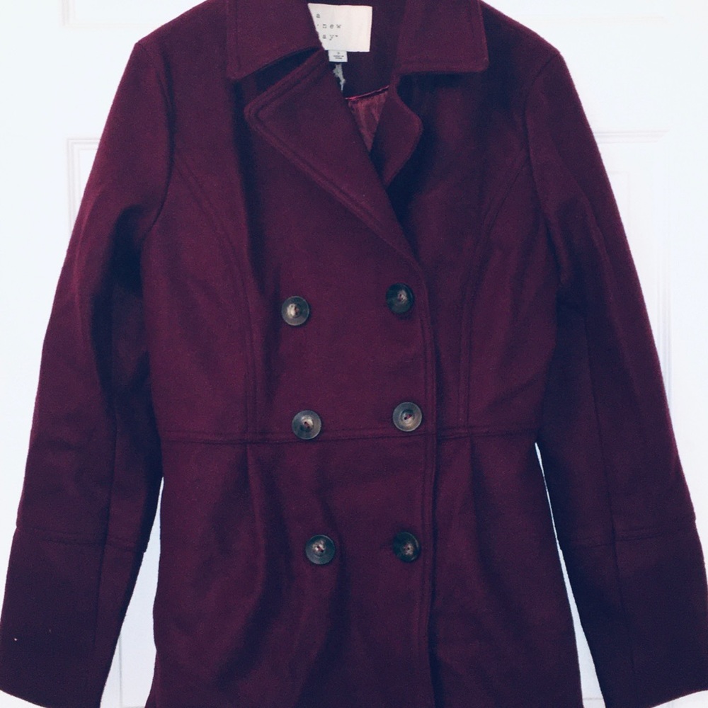 NWT merlot wool blend pea coat - GORGEOUS - Picture 2 of 8